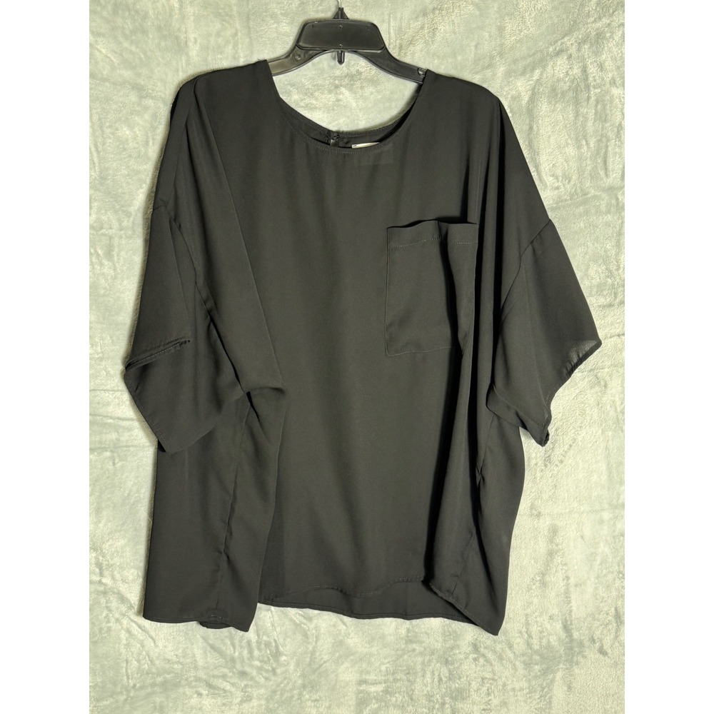 ASOS DESIGN Womens Black Oversized Short Sleeve Pocket Blouse Top Plus Size 18